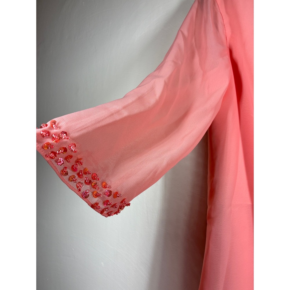 Lanting‎ Beaded Sleeve Chiffon Overlay Sheath Dress Medium Peach Mother of Bride - Picture 4 of 13